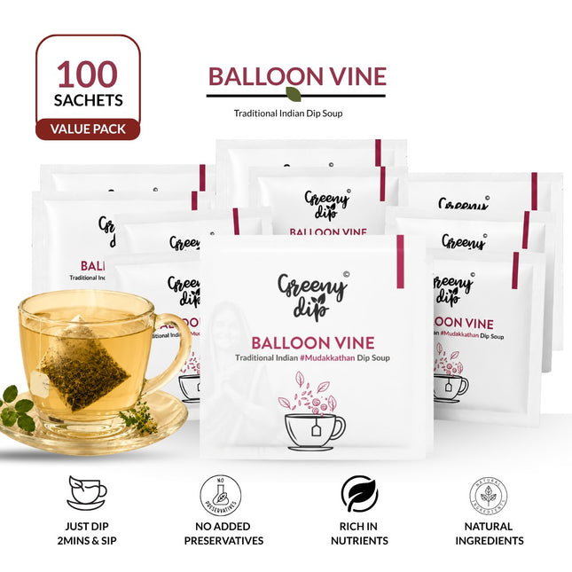 Balloon Vine Wellness Sachets (100 sachets, Value Pack) | Calcium Support | Daily Drink| Mudakkathaan