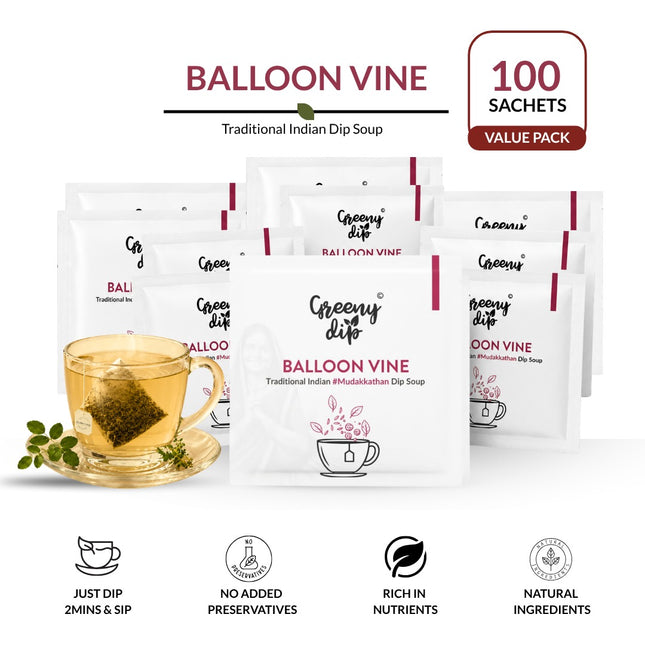 Balloon Vine Wellness Sachets (100 sachets, Value Pack) | Calcium Support | Daily Drink| Mudakkathaan