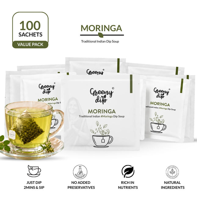 Moringa Wellness Sachets (100 sachets, Value Pack) | Natural Source of Iron & Protein | Daily Healthy Drink