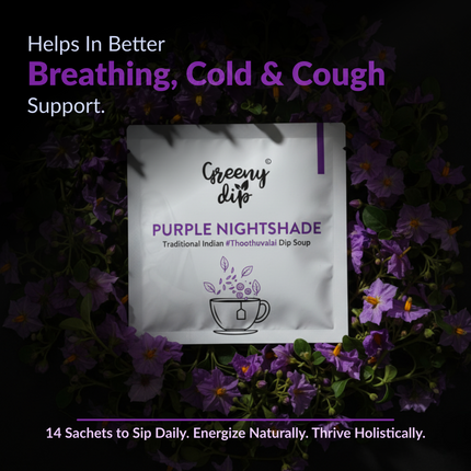 Purple Nightshade Wellness Sachets (14-Day Pack) | Lung Care | Cold & Cough Relief | Thoothuvalai Keerai