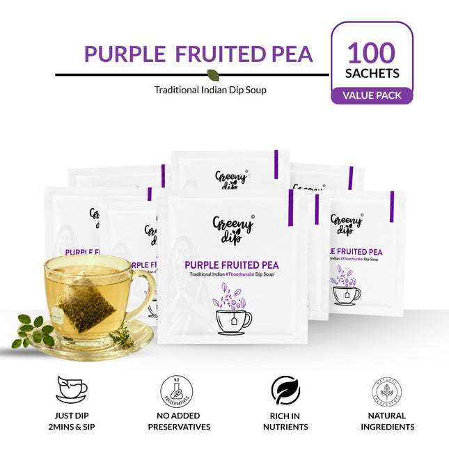 Purple Nightshade Wellness Sachets (100 sachets, Value Pack) | Lung Care | Cold & Cough Relief | Thoothuvalai Keerai