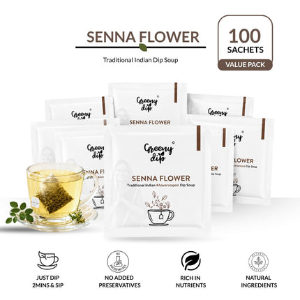Senna Flower Wellness Sachets (100 sachets, Value Pack) | Diabetic Drink | Balances Sugar Level | Aavarampoo