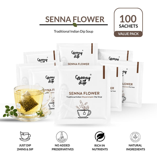 Senna Flower Wellness Sachets (100 sachets, Value Pack) | Diabetic Drink | Balances Sugar Level | Aavarampoo