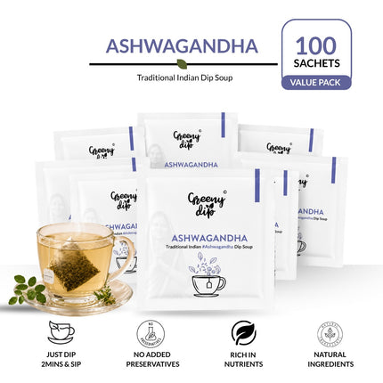 Ashwagandha Wellness Sachets (100 sachets, Value Pack) | Natural Stress and Sleep Support | Calming Daily Drink